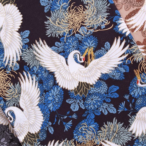 Tessuto Cigno Floreale Fioritura Giapponese Foil Cotone Larghezza 60" - Foto 10 di 18