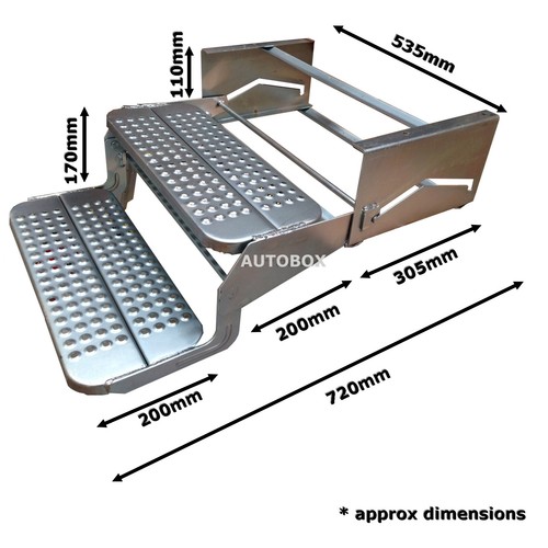 Double Pull Out Folding Caravan Step Zinc Plated Steel, Off Road Camper Trailer - Picture 4 of 5