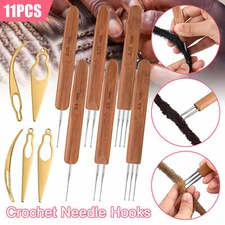 Crochet Needle Hook Bamboo Handle Dreadlock Knit Hair Making Braiding Tool Set