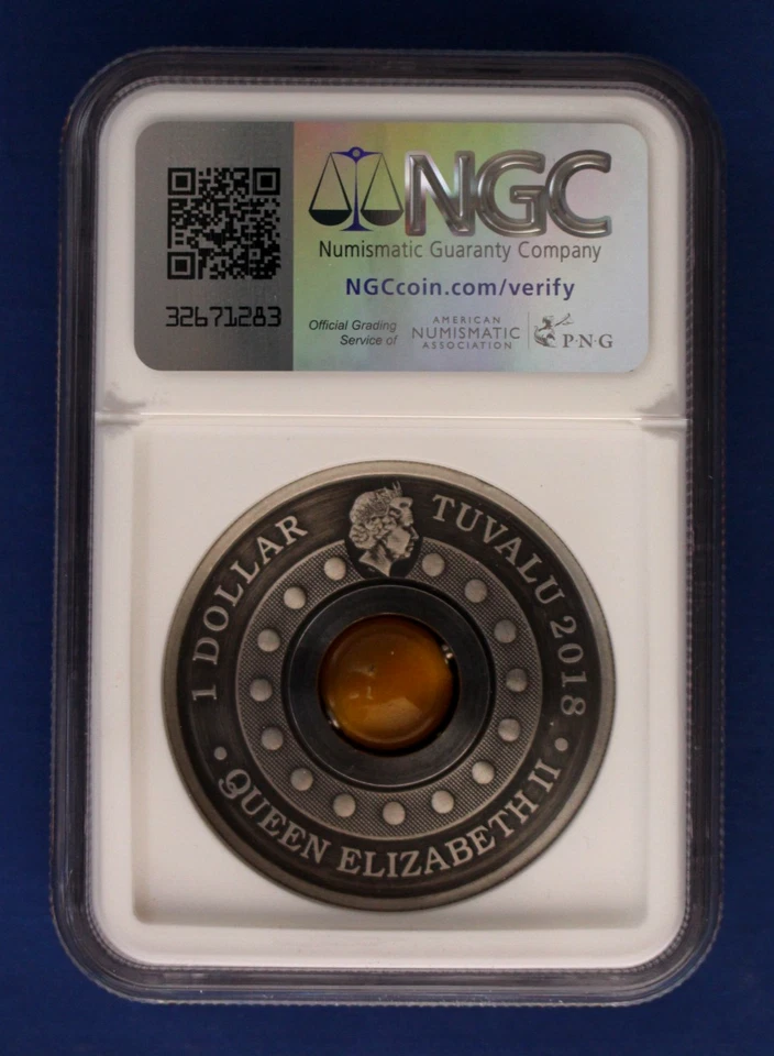 2018 Tuvalu 1oz Silver $1 coin "Good Luck" NGC Graded MS70 Antiqued with COA - Image 2 of 4