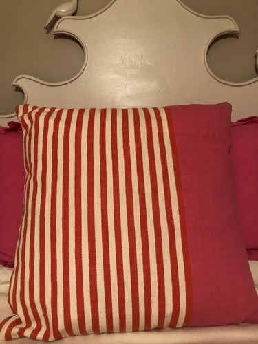 KATE SPADE 30” square pillow. large! pink/orange-front & back stripe pattern