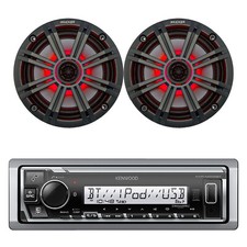 Kenwood Marine Bluetooth Receiver, 2x 6.5" 195W LED Speakers w/Charcoal Grilles