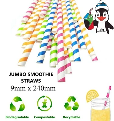 SUMTASA 🔥 Jumbo Paper Straws Slush Milkshake Smoothie Drinking Straw Stripe 9mm x 200mm