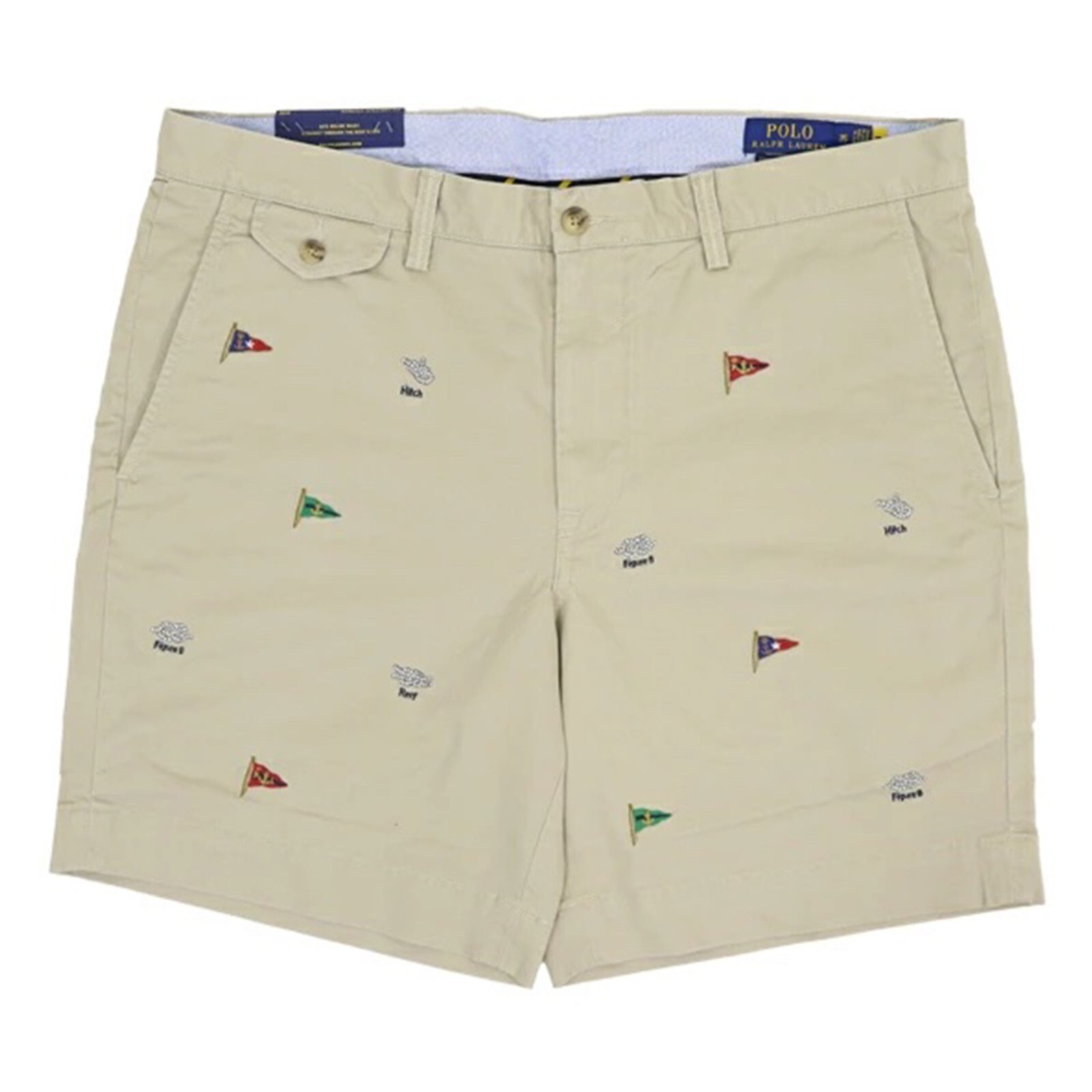 Шорты прямого кроя Polo Ralph Lauren в морском стиле - стрейч коричневого цвета с морскими флагами