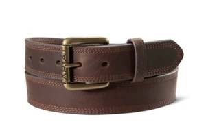 ARIAT WORK Men's Triple Stitch Brown Dark Copper Leather Belt NEW 2025