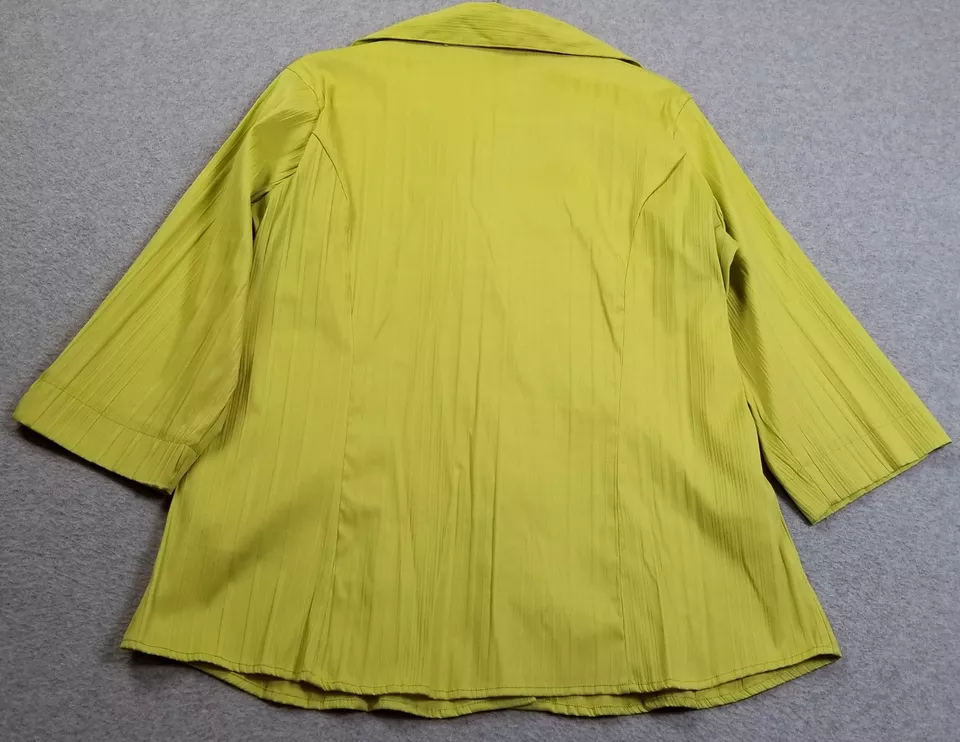Blusa Cotton Express Feminina 3X Plus Verde Amarelo Manga 3/4 Botões Elástica - Imagem 4 de 4