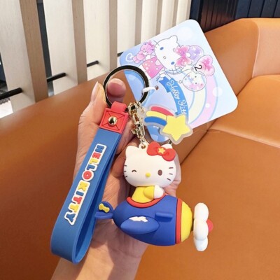 Sanrioed Hello Kitty Plane Key Chains Cartoon Doll Toys Pendant
