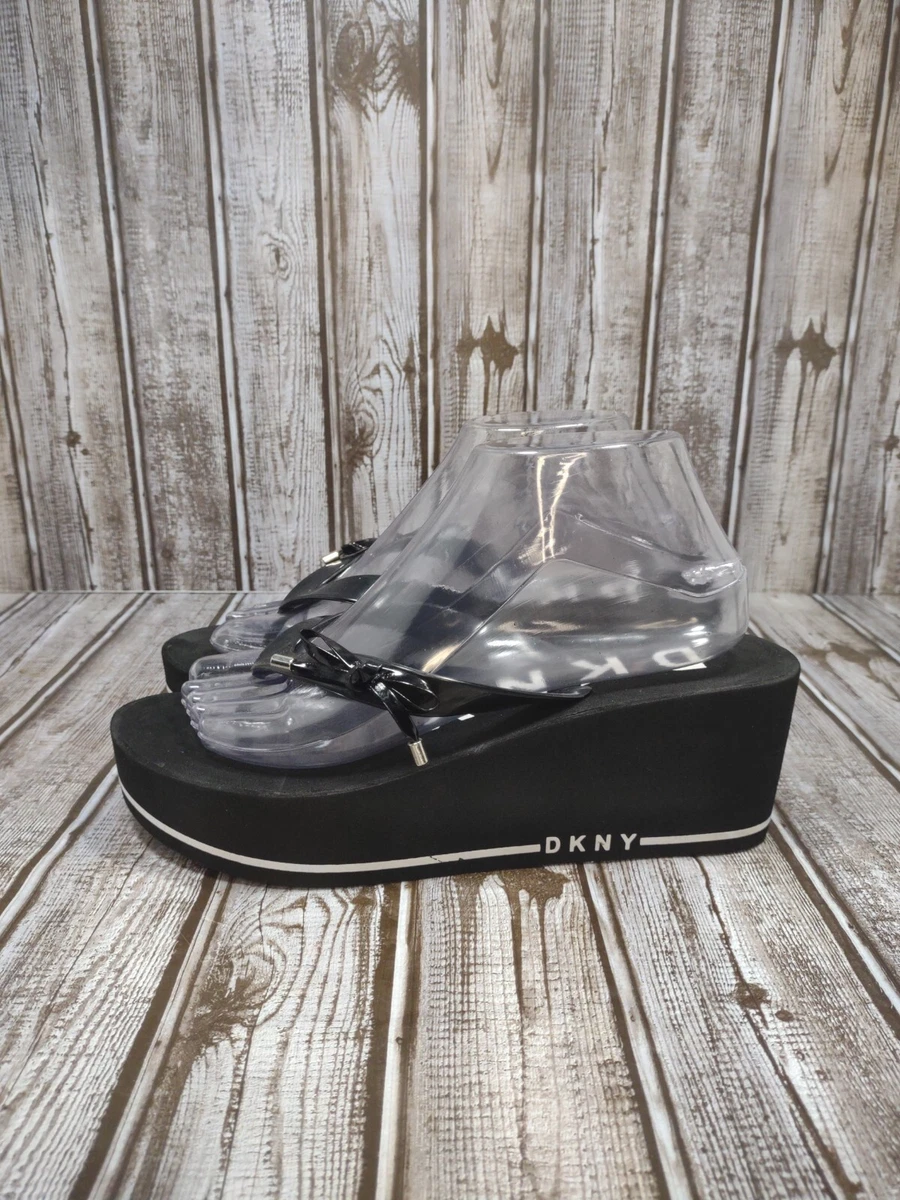 DKNY Nina Comfort Women s Size 9 Slip On Black Wedge Flip Flop Sandals K2985852