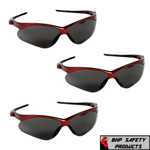 3 PAIR KLEENGUARD NEMESIS SAFETY GLASSES SMOKE LENS W/RED FRAME