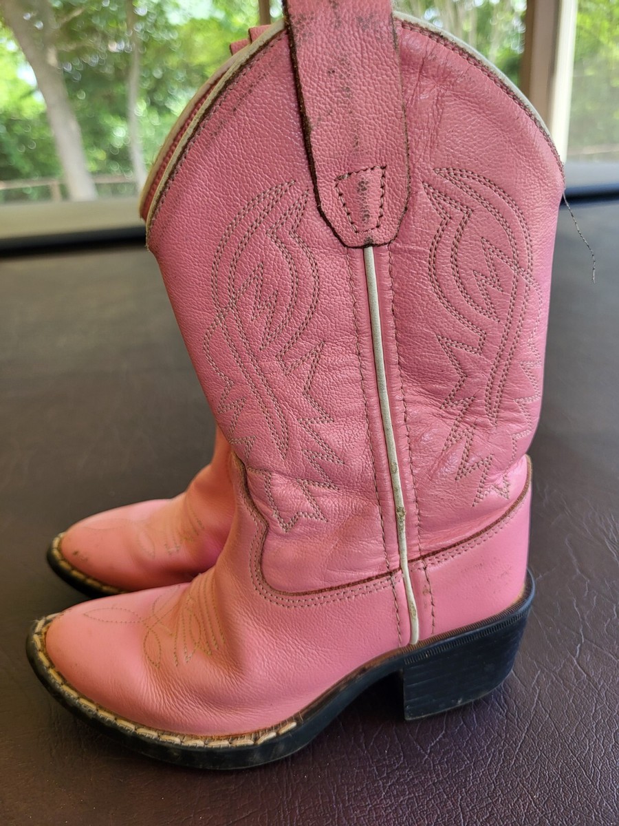 Old West Cowgirl Boots Girls Leather Narrow J Toe Pink 8119