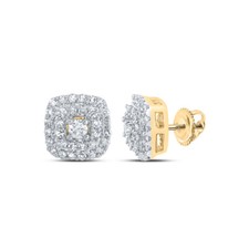 10K Yellow Gold Womens Round Diamond Square Earrings 1/3 Cttw