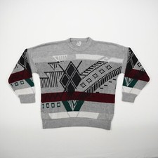 NIHAT TRIKOT Herren Pullover Gr. L grau mehrfarbig Pulli Langarm Vintage Rundhal