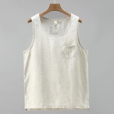 New Linen Vest Mens Summer Fashion Solid Color O-Neck Sleeveless Waistcoat Tops