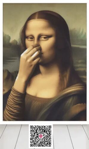 Mona Holding-Nose Canvas Art Print, Medium 16”Lx12”W, UNFRAMED Bathroom Humor