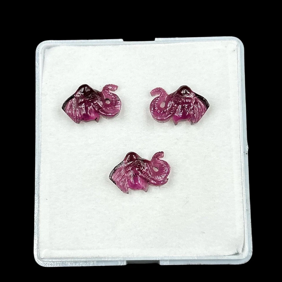 Rare 3 Pcs Natural Tourmaline elephant carved loose gemstone for jewelry making - Image 4 of 4