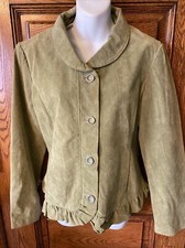 Christopher & Banks Green Washable Genuine Suede Leather Jacket, Womens L, Nwt