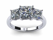2ct Princess Cut Simulated Diamond 3 Stone Classic Ring 14k White Gold Plated