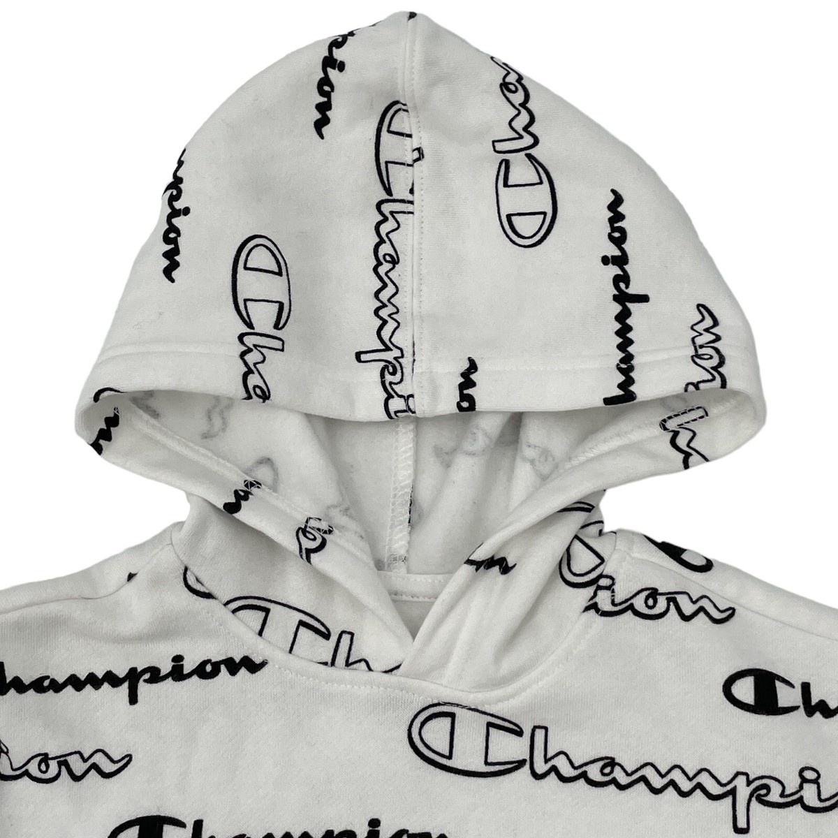 Champion All Over Print Shadow Script Hoodie 8387CB White Champion All Over Print Shadow Script Hoodie 8387CB White