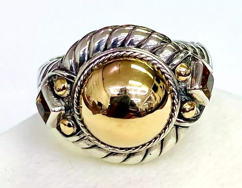 HSN Bali Designs Sterling Silver & 18K Gold 2-Tone Citrine Cable Twist Ring 7