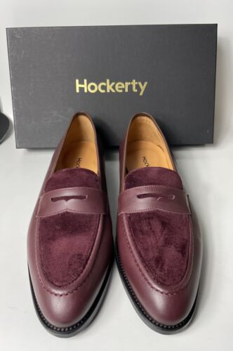 Hockerty Spain Mens Brown Leather Burgundy Suede Penny Loafers Dress Shoe Sz 43