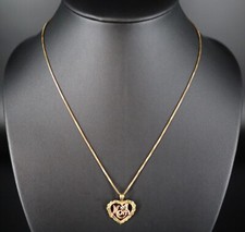 14K Gold Fancy Chain Necklace with 1 "Mom" Heart Pendant