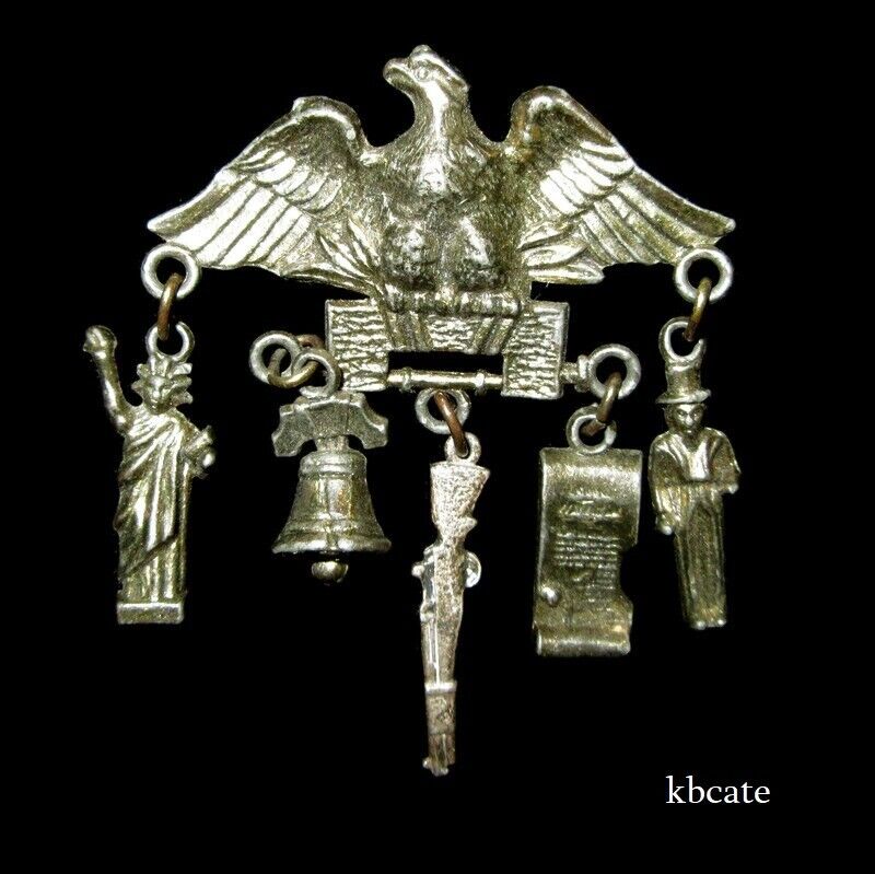 VTG WWII SWEETHEART BROOCH PIN CHARMS EAGLE LIBER… - image 1