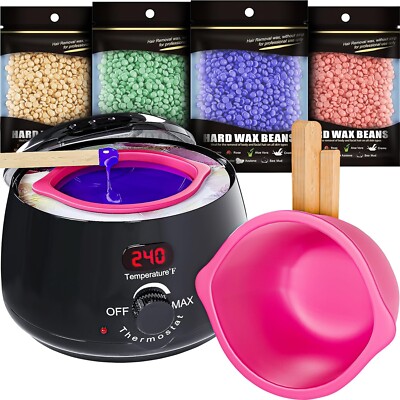 Ultimate Waxing Kit 4 Pack Hard Wax Beads 20 Sticks Silicone Accessories Warmer 