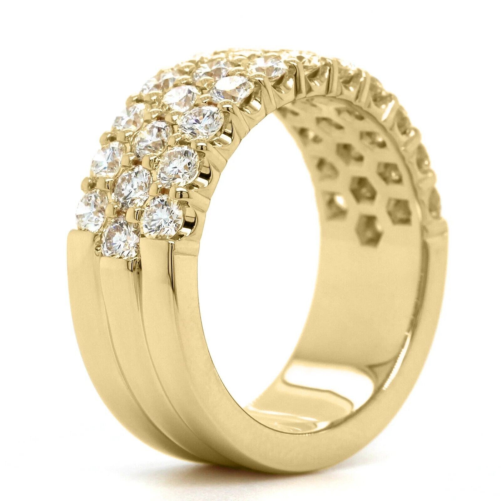 Three Row Moissanite Men's Half Eternity Wedding Band 14K Yellow Gold ...