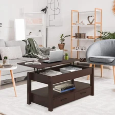2 Drawer Lift Top Coffee Table with Hidden Compartment & Storage Shelves