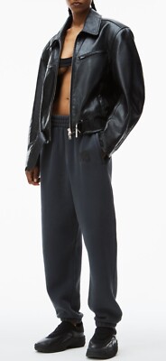 Alexander Wang ブラック タックパンツ Alexander Wang T Puff Logo Black Sweatpants Women's XL 3 Zip