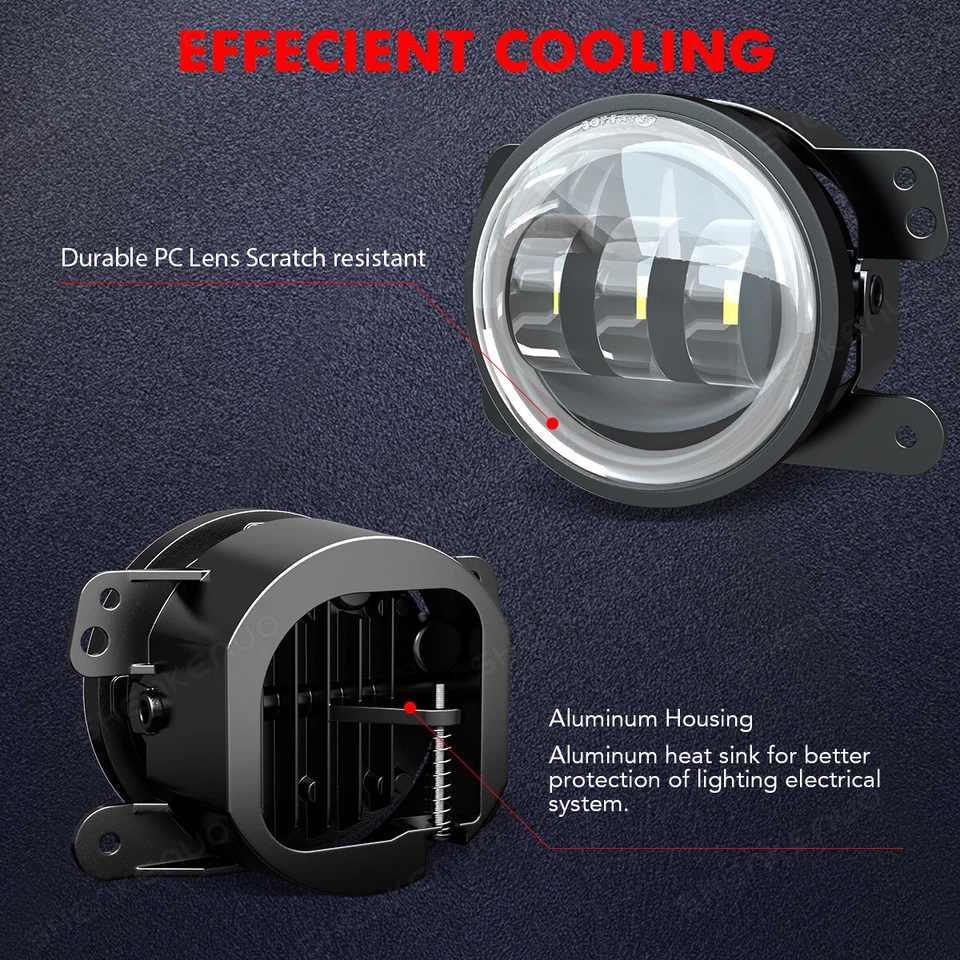 4 Inch Round LED Fog Lights Kit For Chrysler PT Cruiser 2006 2007 2008 2009 2010 - Image 4 of 4