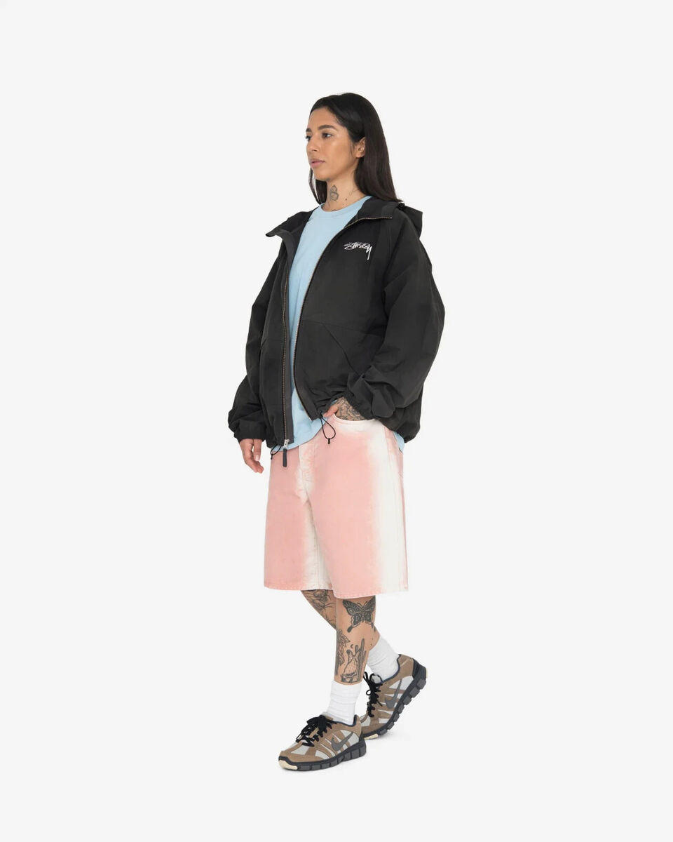 Stussy WAVE DYE BEACH SHELL Windbreaker Jacket - Black size Stussy WAVE DYE BEACH SHELL Windbreaker Jacket - Black size