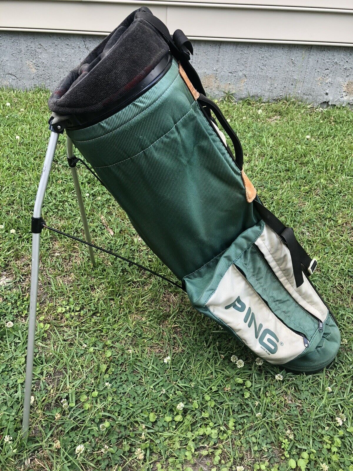 Vintage Ping Green And Tan Golf Dual Strap Stand Bag/4-Way Divider