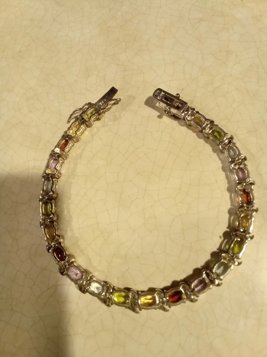 Han Thai 925 Sterling Silver Multi Gemstones Tennis Bracelet eBay