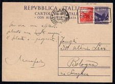 POSTAL HISTORY REPUBLIC 1948 Full 8+8L from Milan to Bologna (F8)