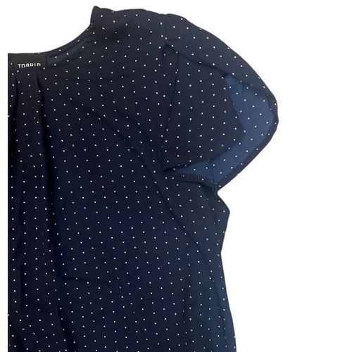 Torrid Polka Dot Blouse Size 0 Navy Blue Short Sleeve Coquette Preppy Easter - Picture 5 of 9