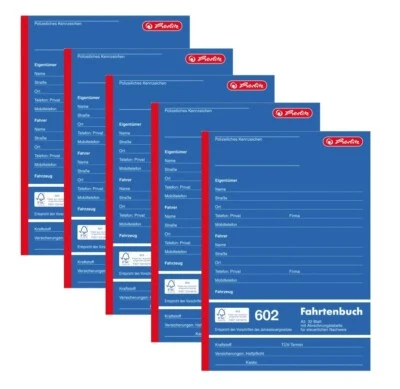 5 x Herlitz Fahrtenbuch 602 PKW Fahrten Buch KFZ Formularbuch A5