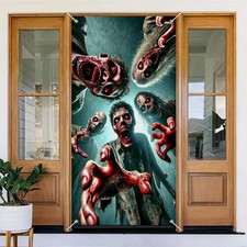 Halloween Zombie Door Cover 35x71" Haunted House Fabric Banner Party Decor