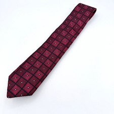 Ike Behar New York Men's Silk Tie Burgundy Red Geometric Made in USA 3.5"