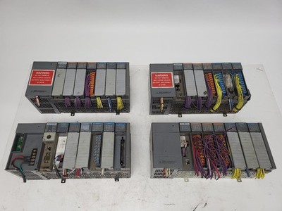 Lot of 4 Allen Bradley SLC 500 Full 7-Slot Chassis w/PSU, CPU, I/O Modules