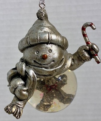 2014 Celebrations by Mikasa Pewter Snowman Snow Globe Ornament Gingerbread Belly