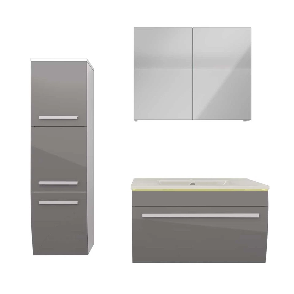 Badmöbel Set Gently 3 V2-L Weiß/Grau Badezimmermöbel Badspiegel Waschtisch 70 cm - Bild 1 von 4