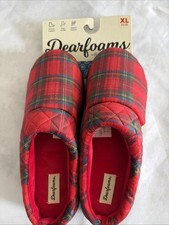 Dearfoams Slippers XL Ladies 11/12 Red Plaid Christmas Slippers Clog Style New