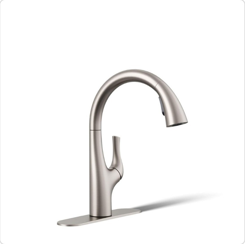 KOHLER Avi Pull Out Sprayer Kitchen Faucet in Lacquer Vibrant Stainless