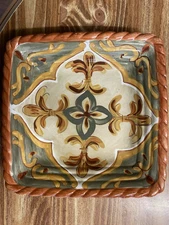 (1) Artimino Tuscan Countryside Sienna Terracotta Square Salad Plate 