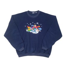 Vtg Disney Store Winnie Pooh Tigger Christmas Fleece Sweatshirt XL Nordic 90s