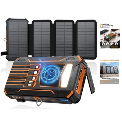 Ultra-Durable 48000mAh Solar Power Bank with 4 Built-in Cables and Flashlight