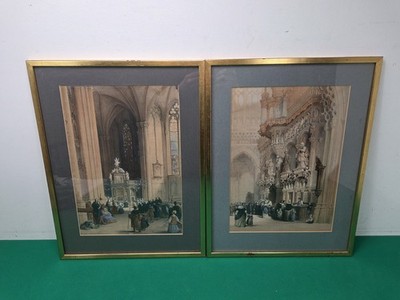 Paar gerahmte Louis Haghe Drucke Kölner Dom & St. Jacques Kirche Lüttich