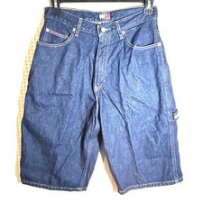 VINTAGE Y2K Tommy Hilfiger Shorts Sz 29 Blue Dark Denim Carpenter Baggy Wide Leg