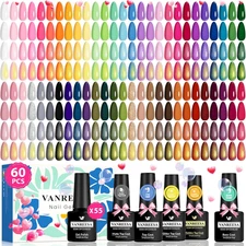 60 PCS Gel Nail Polish Kit 55 Colors Gel Nail Polish with Base Coat Glossy Matte